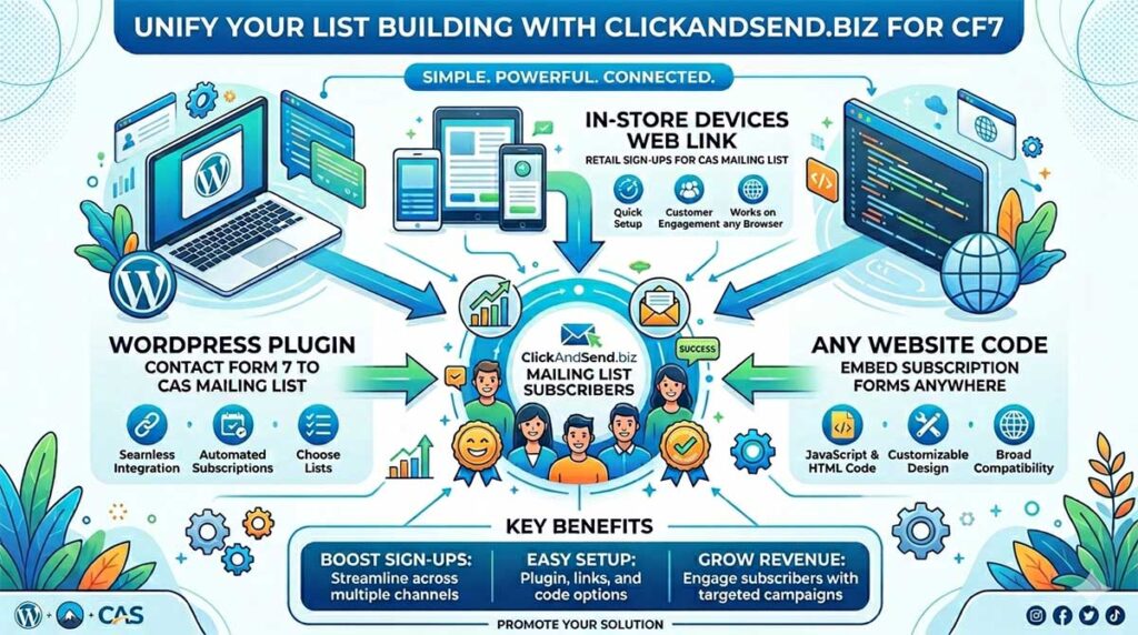 ClickAndSend.biz for Contact Form 7 (CF7) Wordpress Plugin to add subscribers to mailing list - Ireland & UK